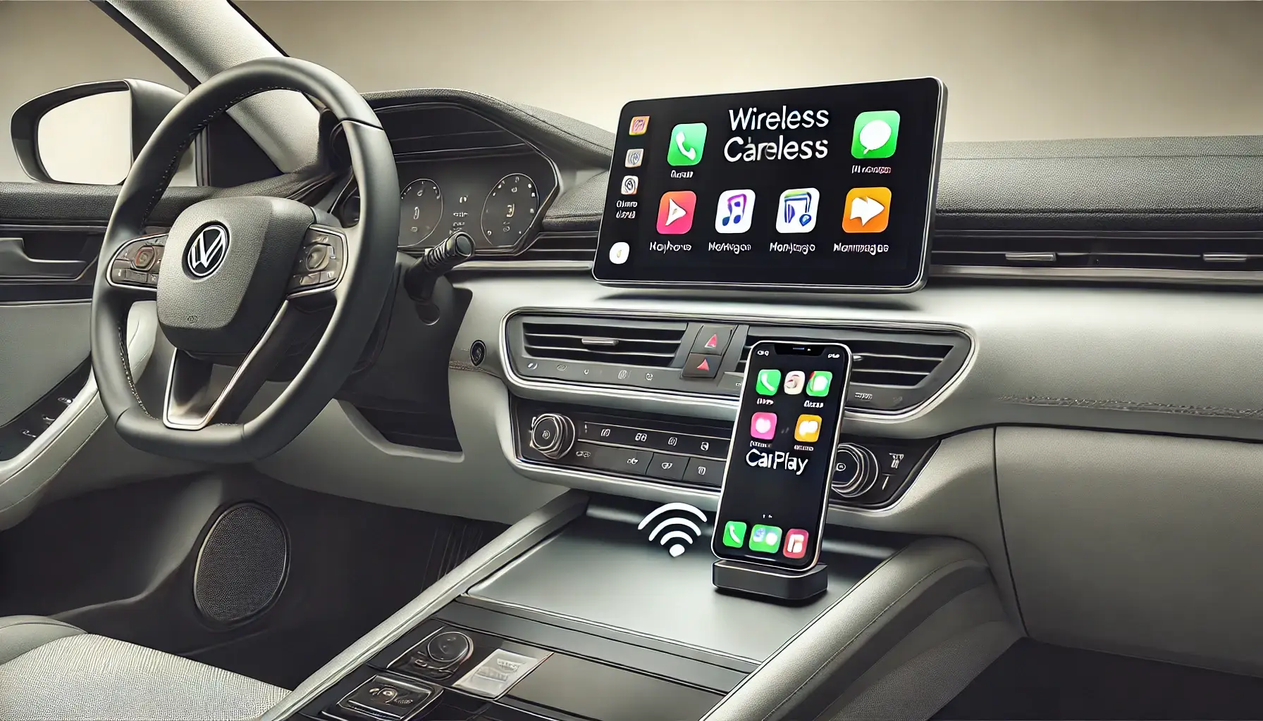 Wireless CarPlay, featuring a smartphone