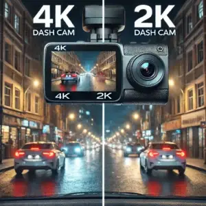 A comparison image of a 4K dash cam and a 2K dash cam